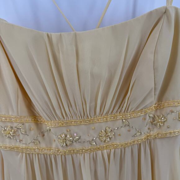 DAVID’S Bridal Dress Size 16 NWT Spaghetti Strap Chiffon Beaded Canary Yellow - Picture 9 of 16